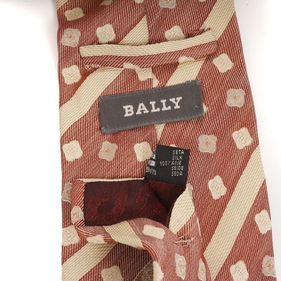 Bally Salmon Colored Floret and‎ Striped 100% Silk Made in Italy Tie - Picture 5 of 5